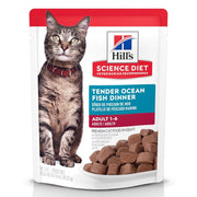 Hill's Science Diet Adult, alimento húmedo en pouch para gato adulto, platillo de pescado marino 79g  Caja con 24 pz