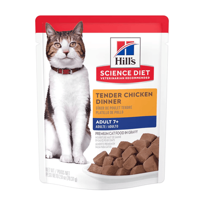 Hill's Science Diet Adult 7+ alimento húmedo en pouch para gato senior, platillo de pollo 79g Caja con 24 pz