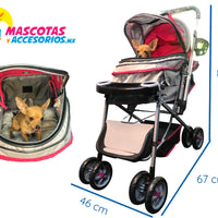 Carriola Carreola Transportadora Para Mascotas Perros Gatos Cachorros  Rosa y Azul