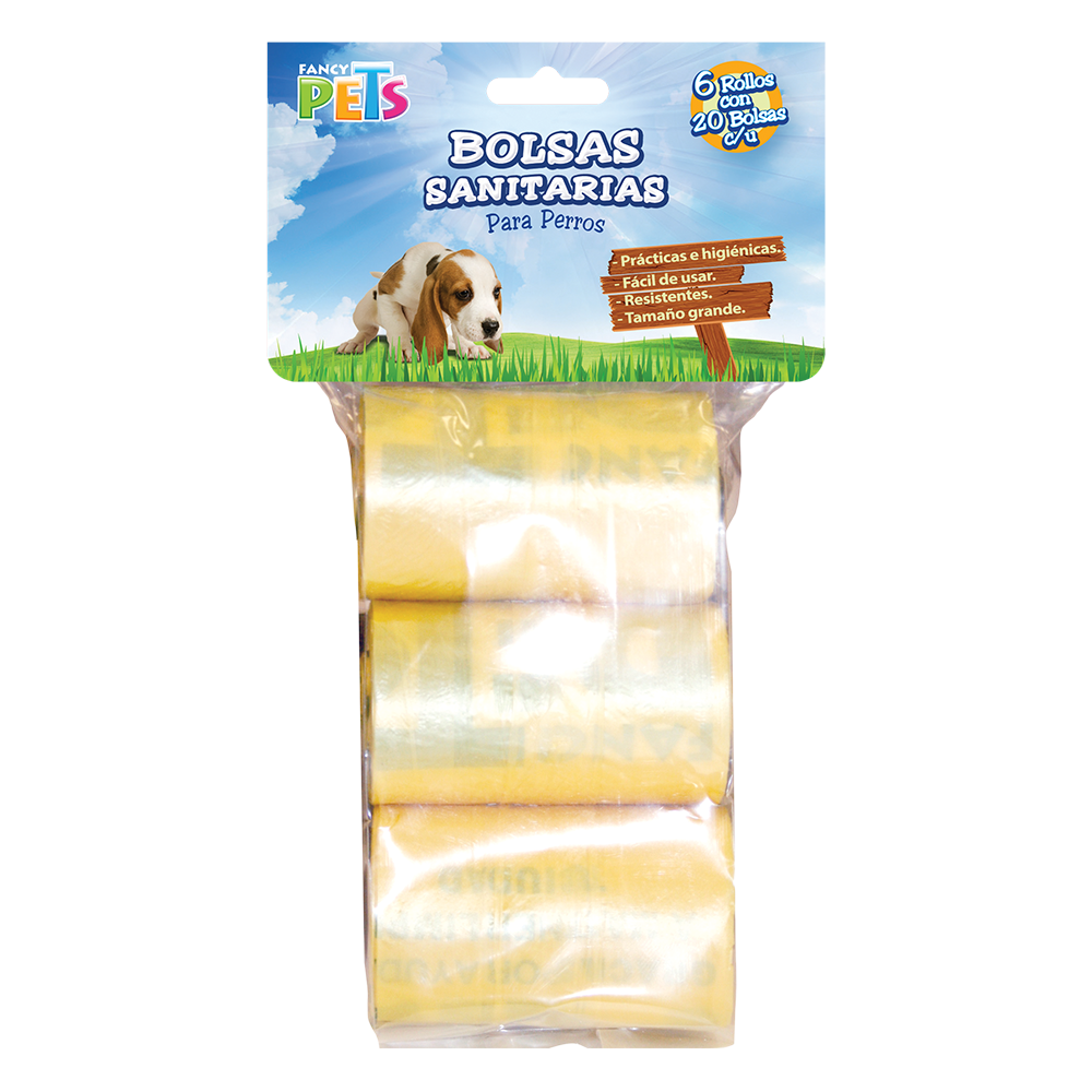 Paquete Bolsas Plastticas Sanitarias 6 Rollos con 20 Bolsas Cada uno Fancy Pets