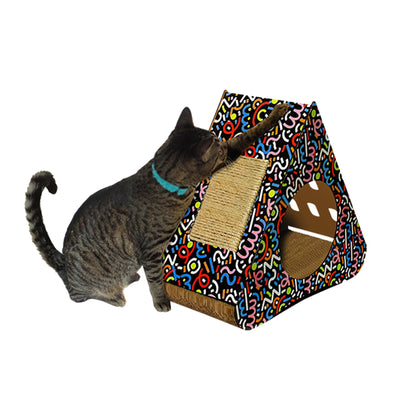 Rascador de Cartón Triangular para Gatos 3 en 1 con Catnip (47cm x 43.5cm x 24cm)